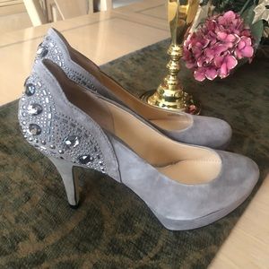 Gianni Bini Jeweled Suede Heels